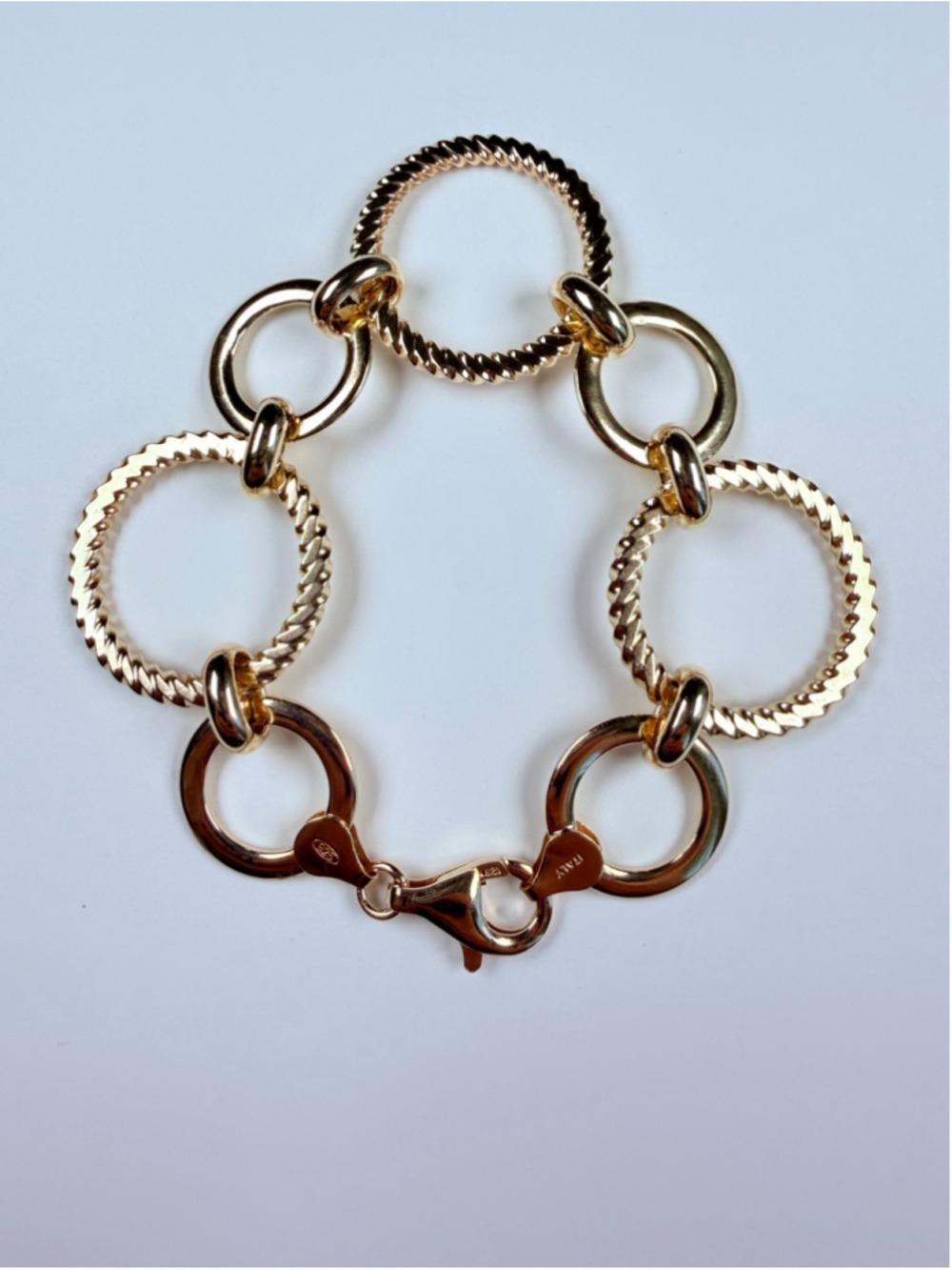 Gold Vermeil Cable Circle Rolo Link Chain 925 Sterling Silver Bracelet Italy - Picture 4 of 9